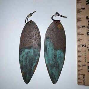 Rustic Brown and Teal Leaf Earrings